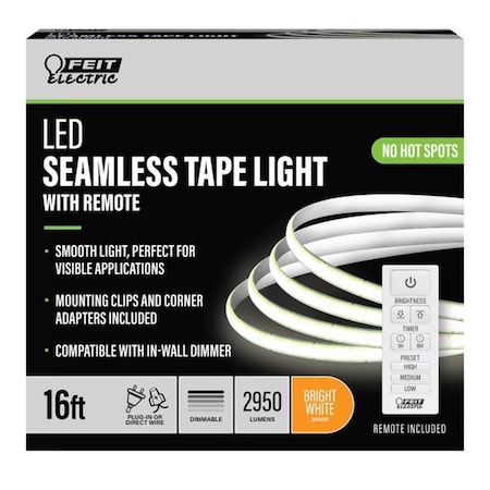 Feit Electric Feit LED 16 ft. L Bright White Plug-In LED Tape Light 1 pk TAPE192/COB/LED